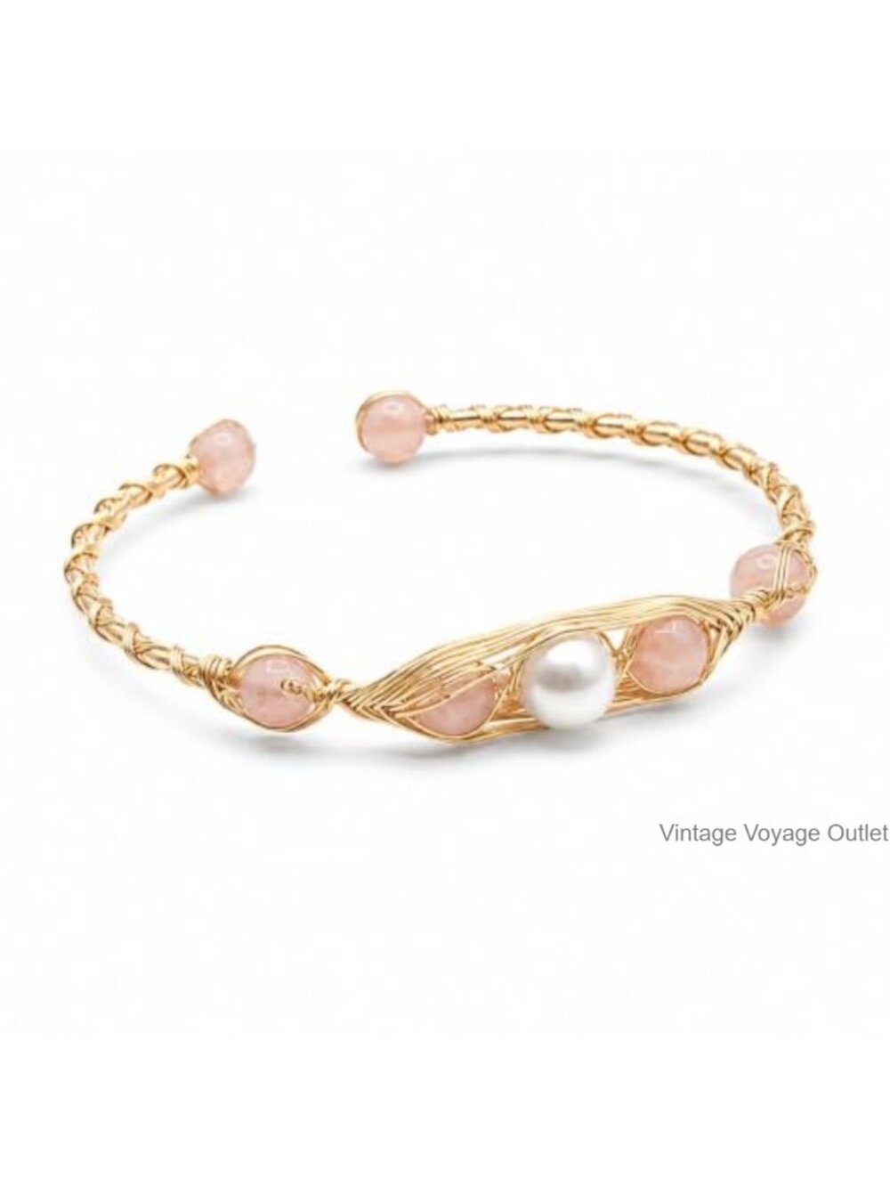 Handmade Freshwater Pearl Cuff Bracelet, Wire Wrapped Adjustable Open Bangle,